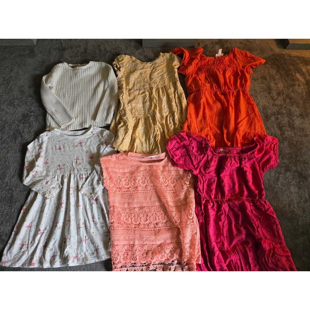 Mixed Brand Girls Clothing Lot 6pc Size S M 6 7 8 Orange Pink Yellow Good Tiered